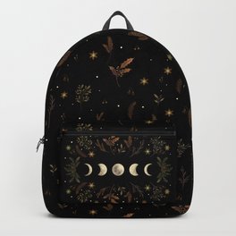 Moonlight Garden - Winter Brown Backpack | Curated, Vintage, Botany, Boho, Botanical, Holiday, Xmas, Moonlit, Christmas, Winter 