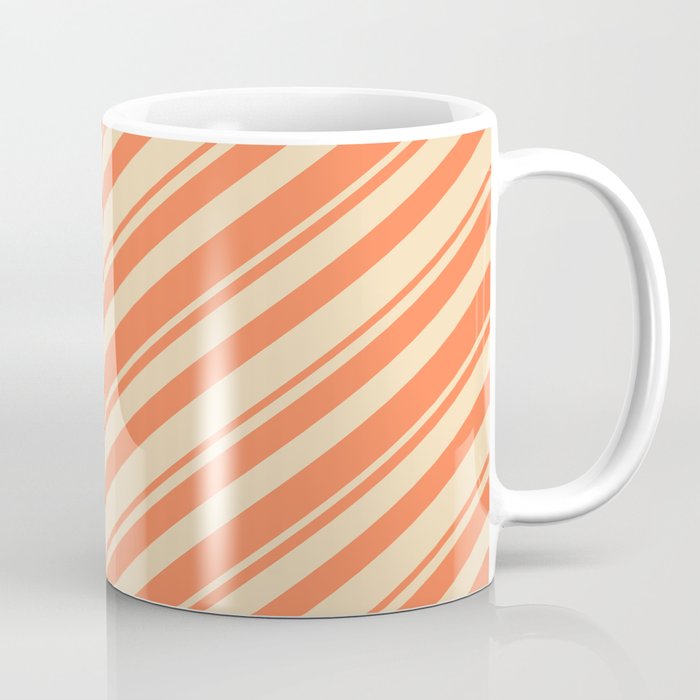Coral & Tan Colored Lines/Stripes Pattern Coffee Mug