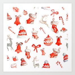 Christmas and New Year holidays. Pattern. Great amazing Christmas set. Art Print