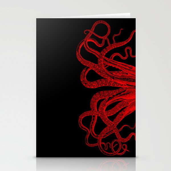 Red Vintage Octopus  Tentacles Illustration Stationery Cards