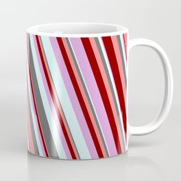 [ Thumbnail: Colorful Dim Gray, Light Coral, Maroon, Plum, and Light Cyan Colored Stripes/Lines Pattern Coffee Mug ]