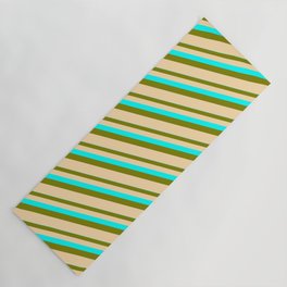 [ Thumbnail: Cyan, Green, and Tan Colored Striped Pattern Yoga Mat ]