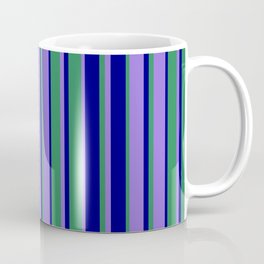 [ Thumbnail: Purple, Sea Green & Blue Colored Stripes/Lines Pattern Coffee Mug ]