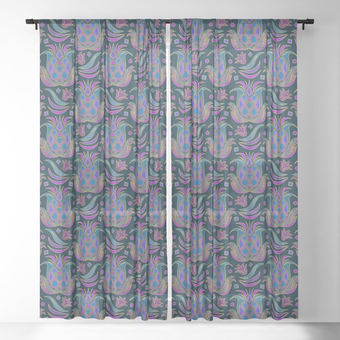 Luxe Pineapple // Midnight Blue Sheer Curtain