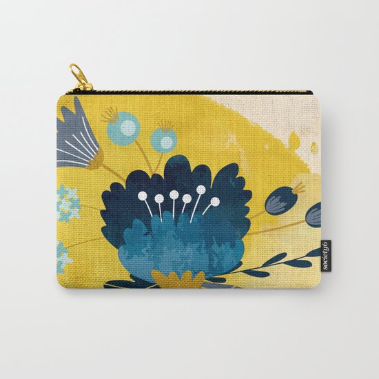 Yellow Acuarela Blue Flower Carry-All Pouch