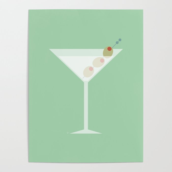 Vintage Mint Green Martini with Olives Poster