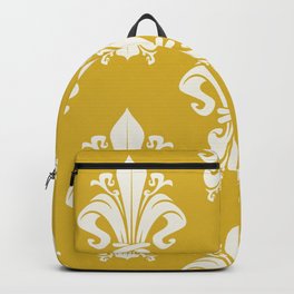 Vintage White Royal Lily Symbol Victorian Pattern on Victorian Gold Background Backpack