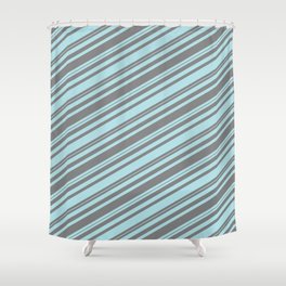 [ Thumbnail: Grey and Powder Blue Colored Lined/Striped Pattern Shower Curtain ]