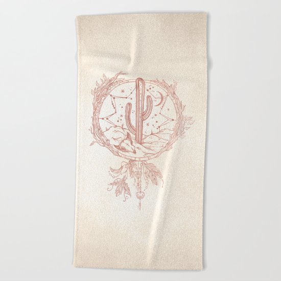 Desert Cactus Dreamcatcher Rose Gold Paper Beach Towel