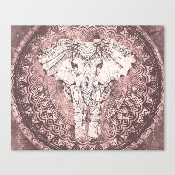 Bohemian, Elephant, Mandala, Blush, Moon Canvas Print