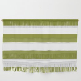 Dark Pastel Green Pepper Stem and White Wide Horizontal Cabana Tent Stripe Wall Hanging