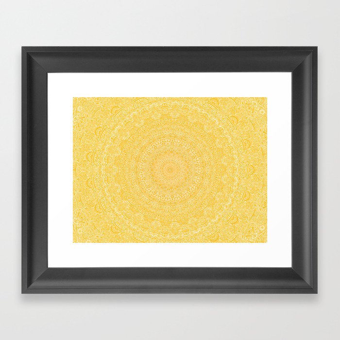 The Most Detailed Intricate Mandala (Mustard Yellow) Maze Zentangle Hand Drawn Popular Trending Framed Art Print