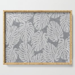 Tropical Monstera Leaf Pattern in Grey tones Serving Tray