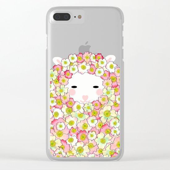 Pastel Tone Flowery Sheep Design Clear iPhone Case