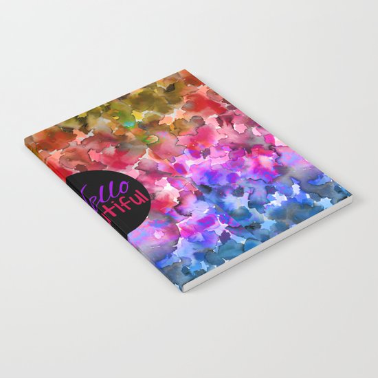 HELLO BEAUTIFUL Colorful Art Typography Inspirational Abstract Watercolor Painting Ombre Rainbow Notebook