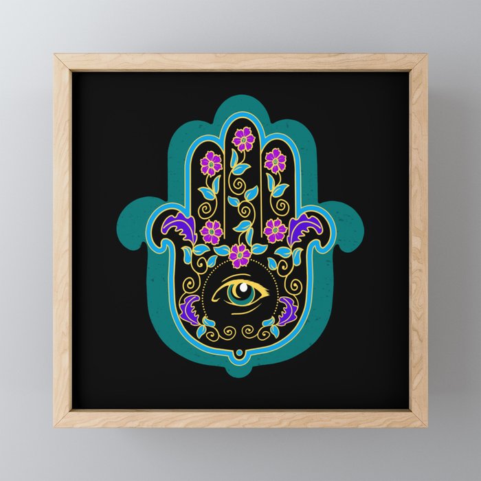 Hamsa Powerful Spiritual Amulet Pattern Framed Mini Art Print