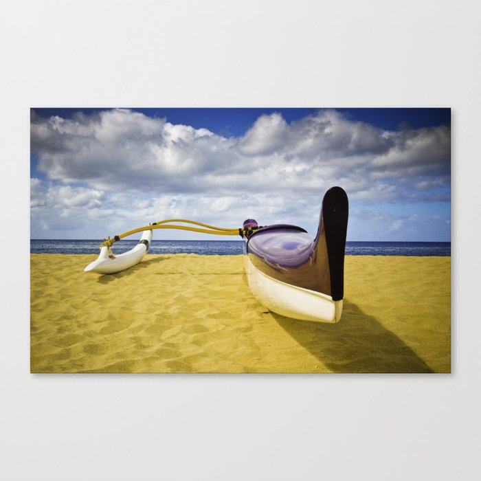 Outrigger canoe on beach Canvas Print