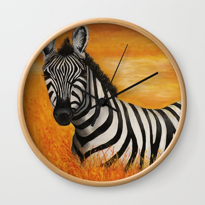 Zebra in a Field of Orange Wall Clock