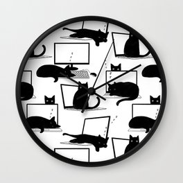 Cats Sitting on Laptops Wall Clock