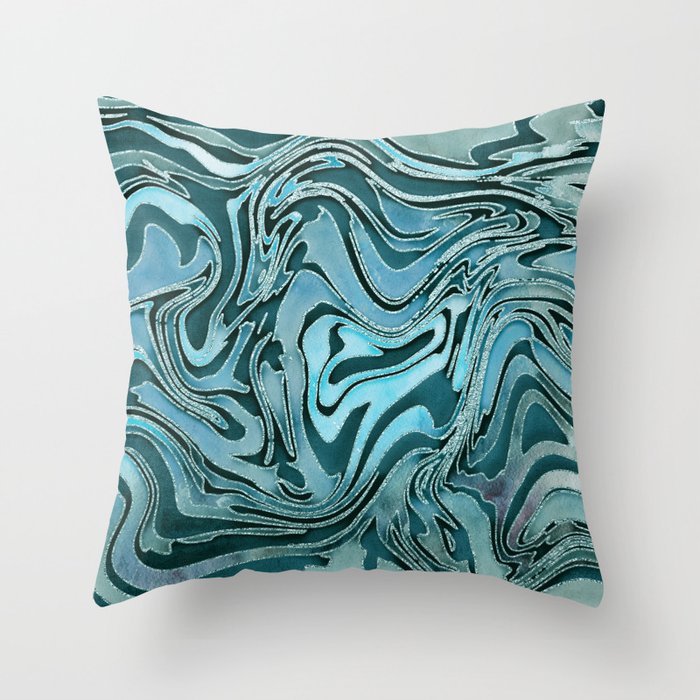 Liquid Glamour Luxury Turquoise Teal Watercolor Art Throw Pillow