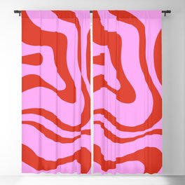 Modern Retro Liquid Swirl Abstract Pattern Square Red and Pink Blackout Curtain