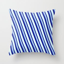 [ Thumbnail: Cornflower Blue, Blue & Light Cyan Colored Stripes/Lines Pattern Throw Pillow ]