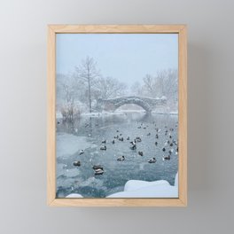 Central Park Duck Pond in a Blizzard Framed Mini Art Print