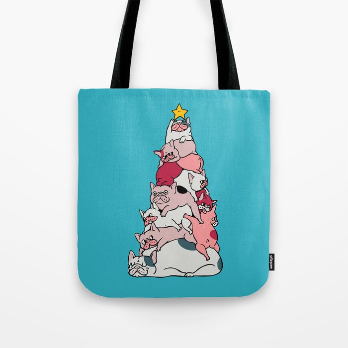Christmas Tree French Bulldog Tote Bag by Huebucket | Society6