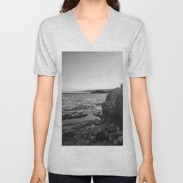 Lake Superior Black and White  V Neck T Shirt