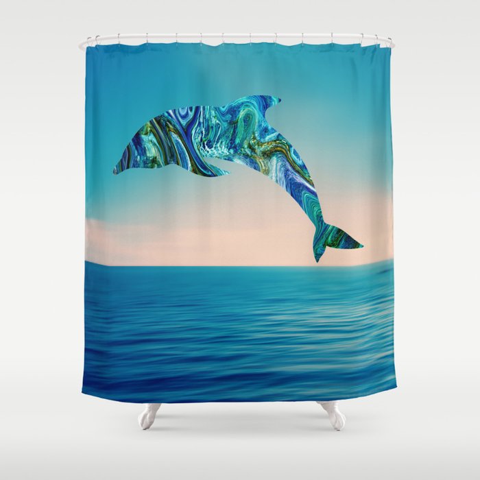 Marble Animals Dolphin Shower Curtain, Dolphin Shower Curtain