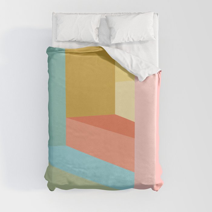 Abstract Geometry Steps in Beachy Pastels Duvet Cover