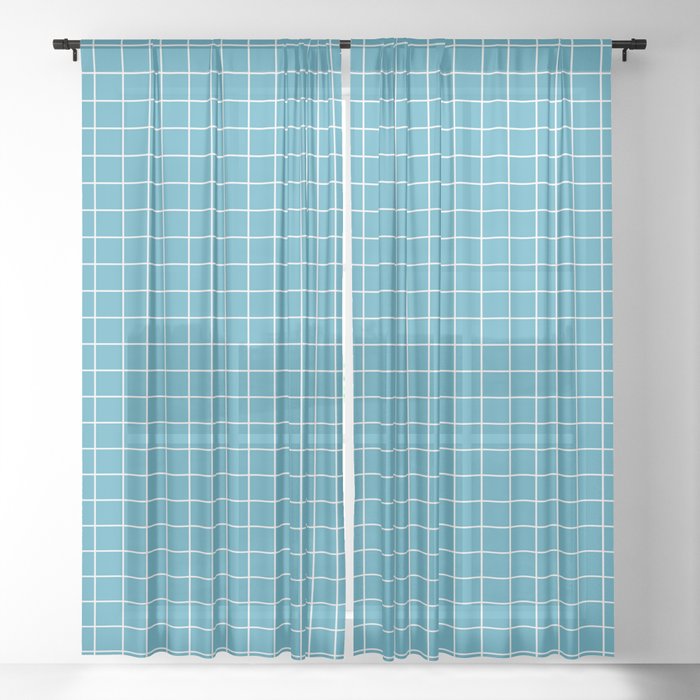 Teal with White Grid Sheer Curtain