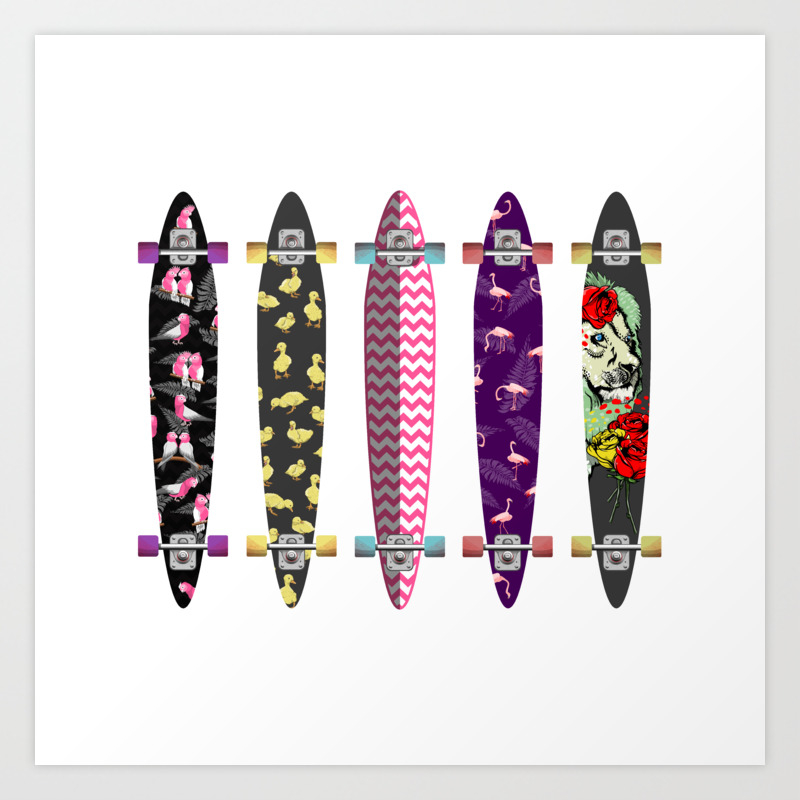 Elastisk Bevæger sig ikke Pjece Longboard Skateboard Pattern Art Print by textart | Society6