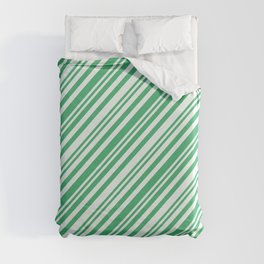 [ Thumbnail: Mint Cream and Sea Green Colored Lines Pattern Duvet Cover ]