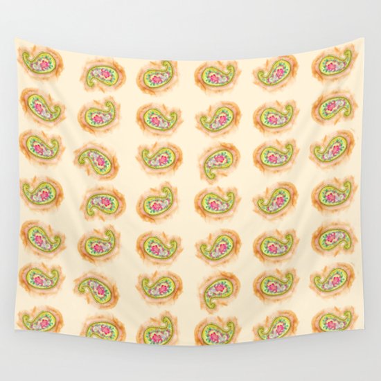 Paisley Watercolor in Tea (tan brown) Wall Tapestry