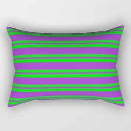 [ Thumbnail: Lime & Dark Orchid Colored Stripes Pattern Rectangular Pillow ]
