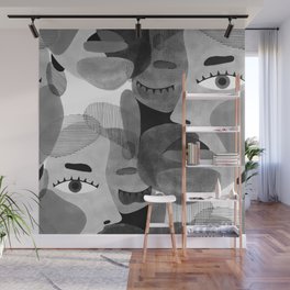 Abstract woman face with eyes in B&W illustration Wall Mural