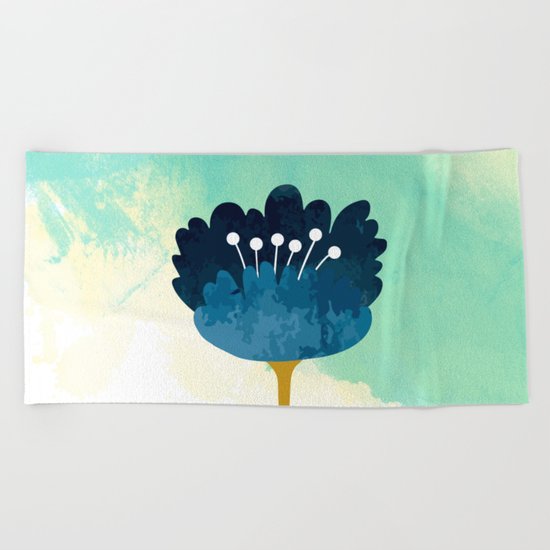 Acuarela Blue Flower Beach Towel