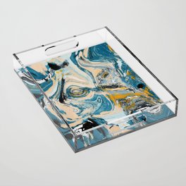 Tide Pool: a blue, yellow, and peach abstract painting by Alyssa Hamilton Art Acrylic Tray