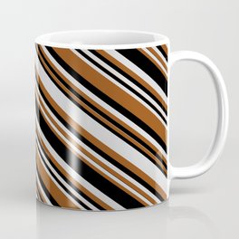 [ Thumbnail: Light Grey, Brown, and Black Colored Lines/Stripes Pattern Coffee Mug ]