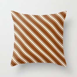 [ Thumbnail: Brown & Beige Colored Stripes Pattern Throw Pillow ]