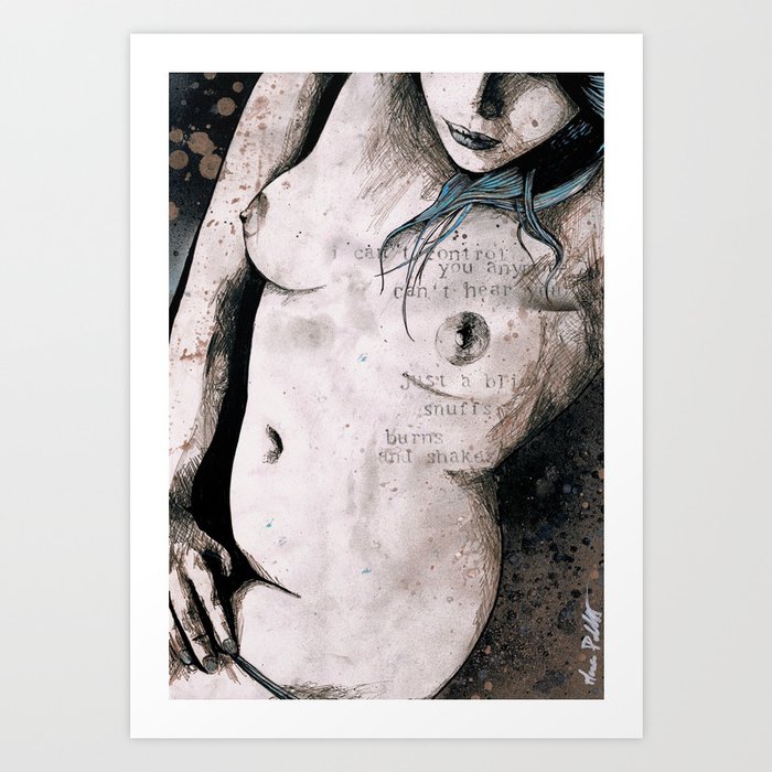 Rotten Apple: Turquoise (nude topless girl, erotic graffiti portrait) Art Print