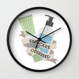 Skincare Obsessed Face Cream and Cleanser Banner Wall Clock