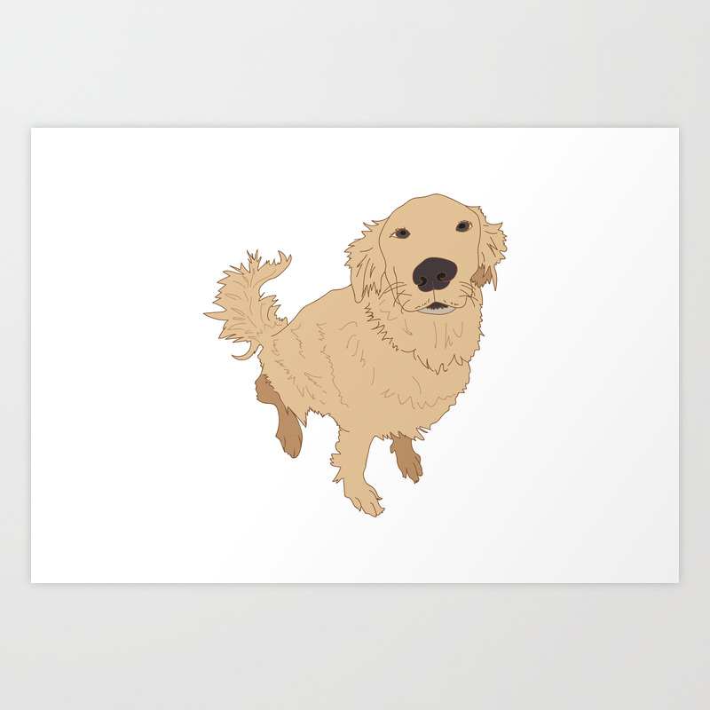 Golden Retriever Illustration On A White Background Art Print By
