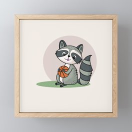 Baby Raccoon with Basketball Framed Mini Art Print