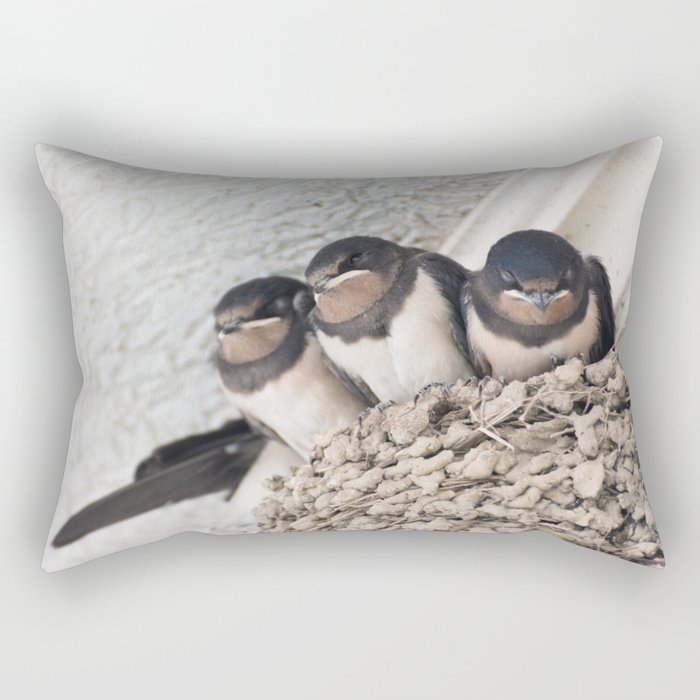 Swallow nestlings sitting in nest Rectangular Pillow