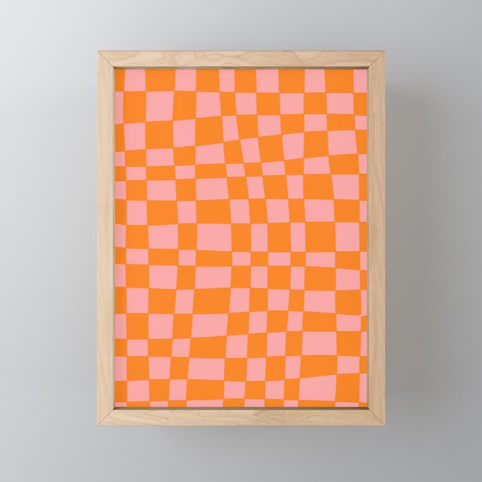 pink&orange checkered pattern Framed Mini Art Print