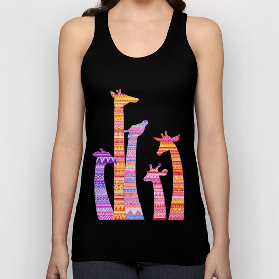 Giraffe Silhouettes in Colorful Tribal Print Unisex Tank Top