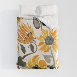 Sunflower Watercolor – Yellow & Black Palette Duvet Cover