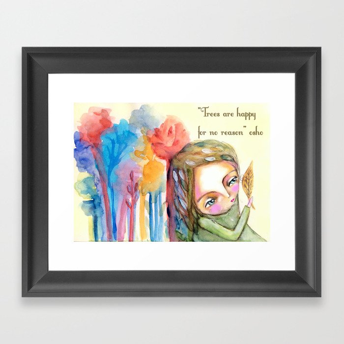 Trees are happy for no reason Osho quote inspirational words Framed Art Print